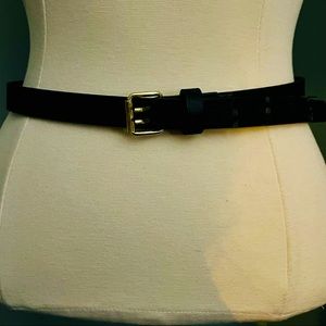 Skinny Black Leather Belt with Gold Hardware